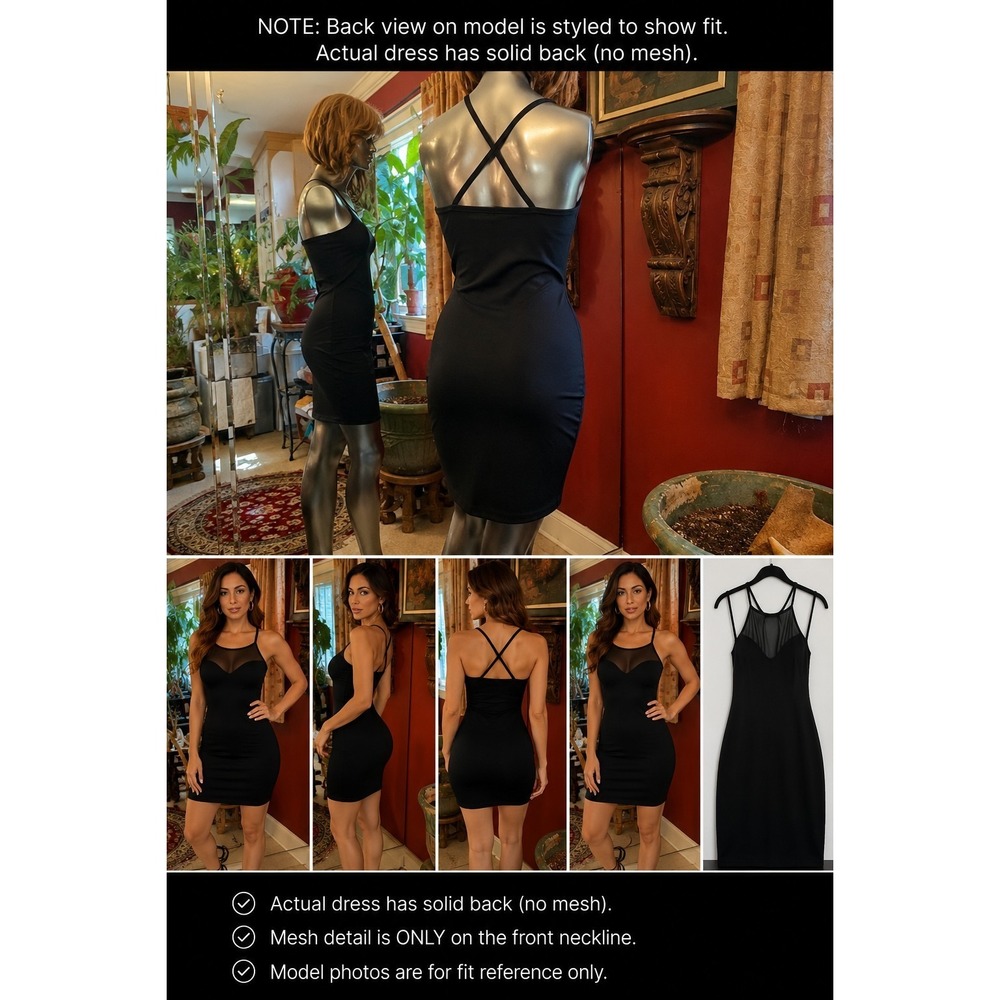 NWT Express Blk Bodycon Dress Sz S Sheer Mesh Illusion Neckline Crisscross Back